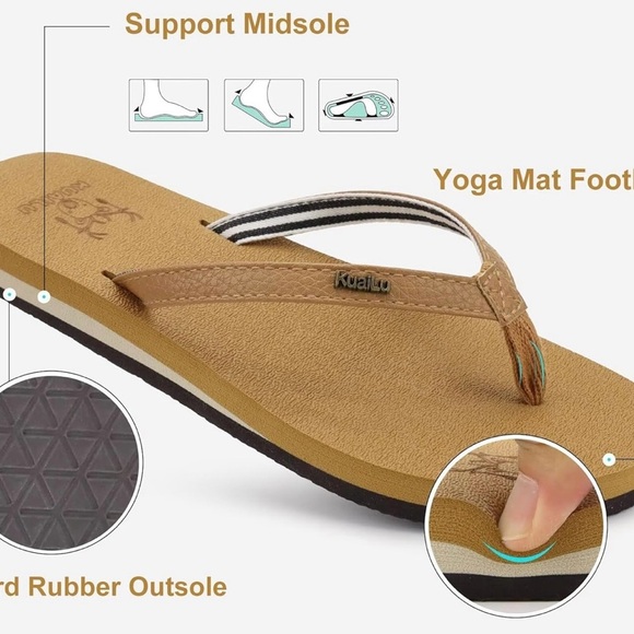 Tan Flip Flops with Striped Straps - Picture 2 of 8